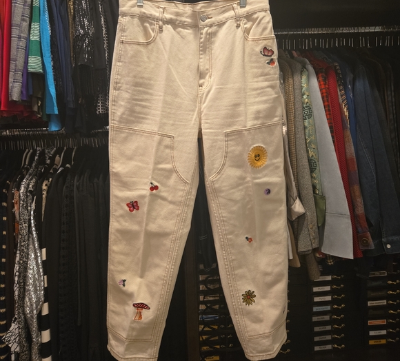 PacSun Denim - PacSun Cream Pants with Embroidered Details